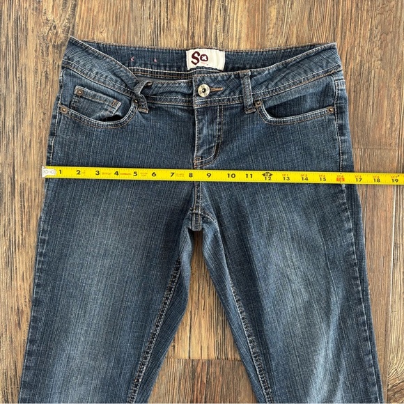SO Beta Skinny Jeans Womens Juniors 7 Average Blue Denim Dark Wash Embroidered - Picture 8 of 13